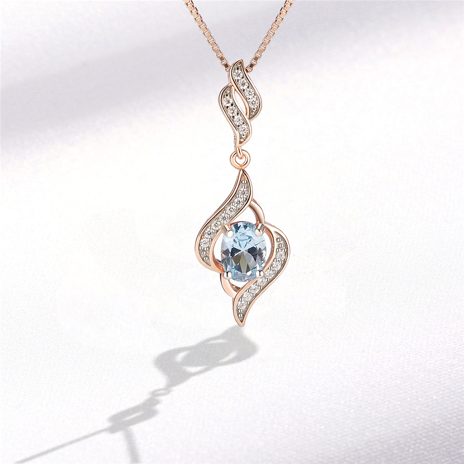 Fashion Silver Rose Gold Cover Blue Stone Necklace