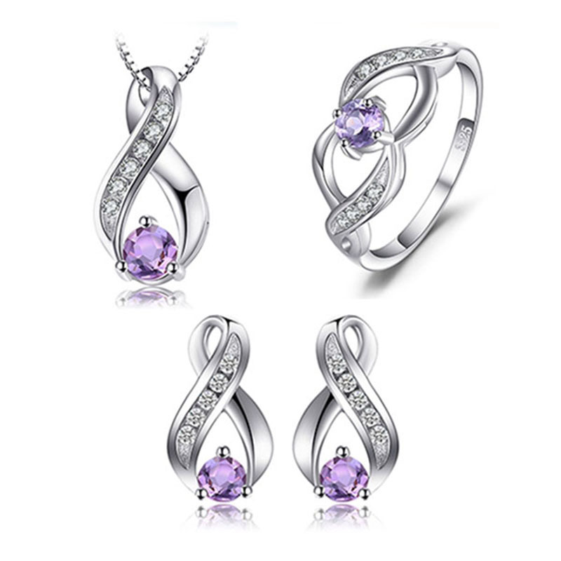 Infinity 925 Silver Earrings with Amethyst Natural Crystal