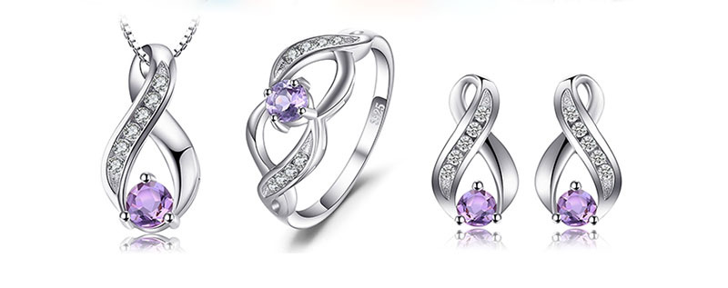 Round Natural Amethyst Crystal 925 Silver Rings