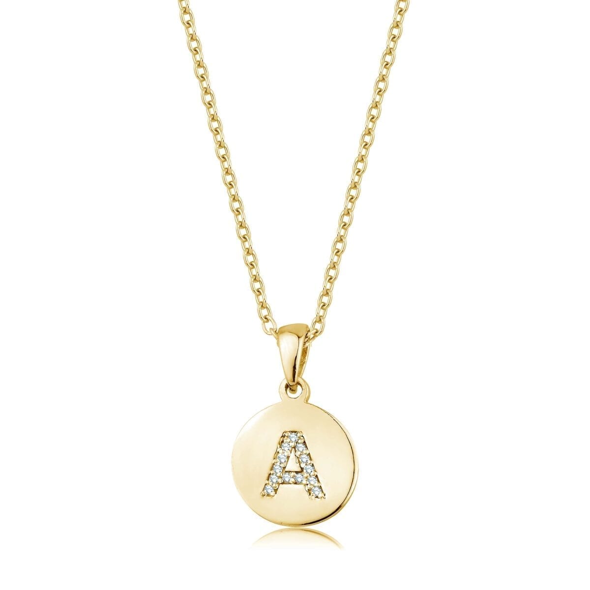 18K Yellow Gold Alpha A Letter Necklace with Diamond