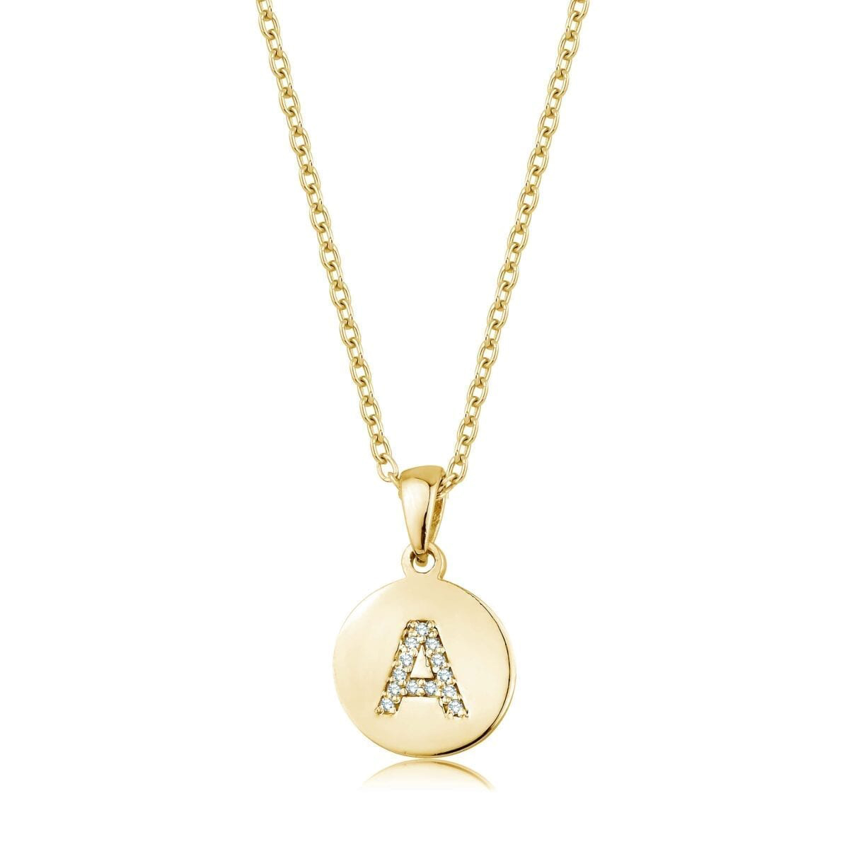 18K Yellow Gold Alpha A Letter Necklace with Diamond