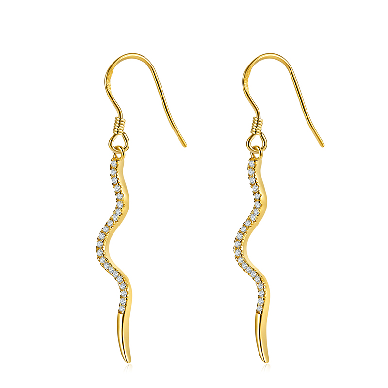 Fashion Snake Dangle Earrings 18K Yellow Gold Diamond Jewelry