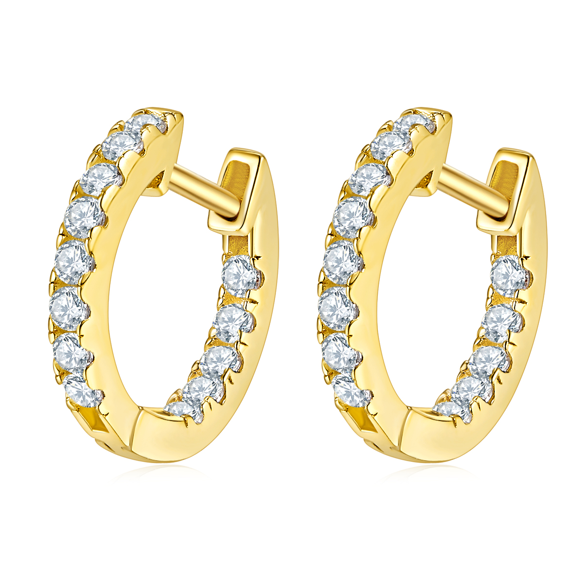 18K Yellow Gold Diamond Earring Hoops Fashion Style