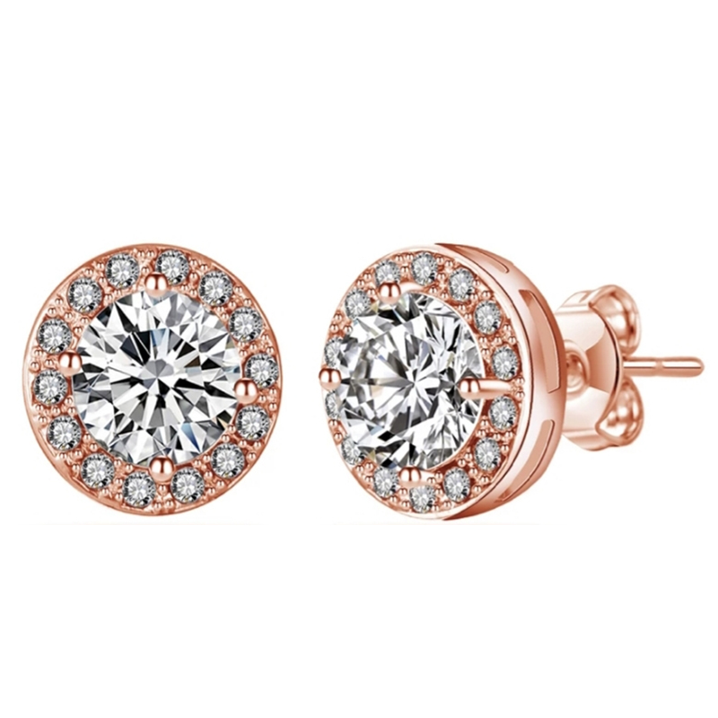 Fashion Rose Gold Plated Jewelry 925 Silver Earring Studs with Moissanite