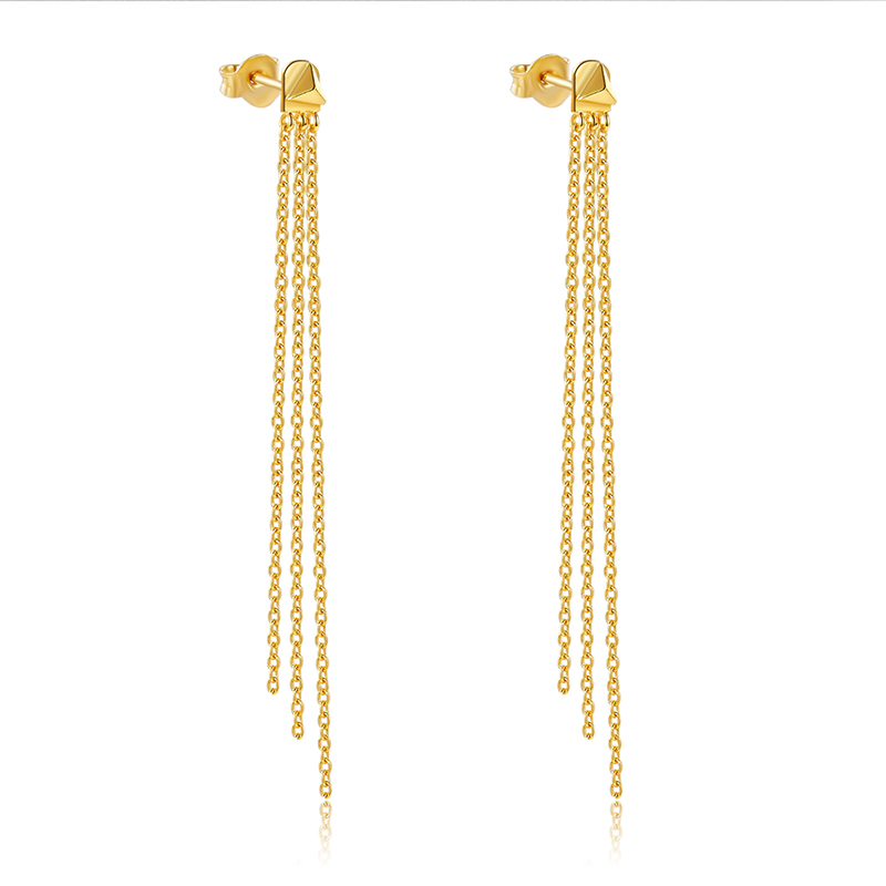 Fashion Style 18K Yellow Gold Pyramid Earring Back Chain Dangle Earrings