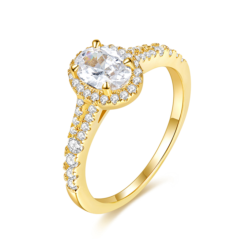 Fashion Engagement Rings 18K Yellow Gold with 1.0 CT Oval GIA Diamond Jewelry