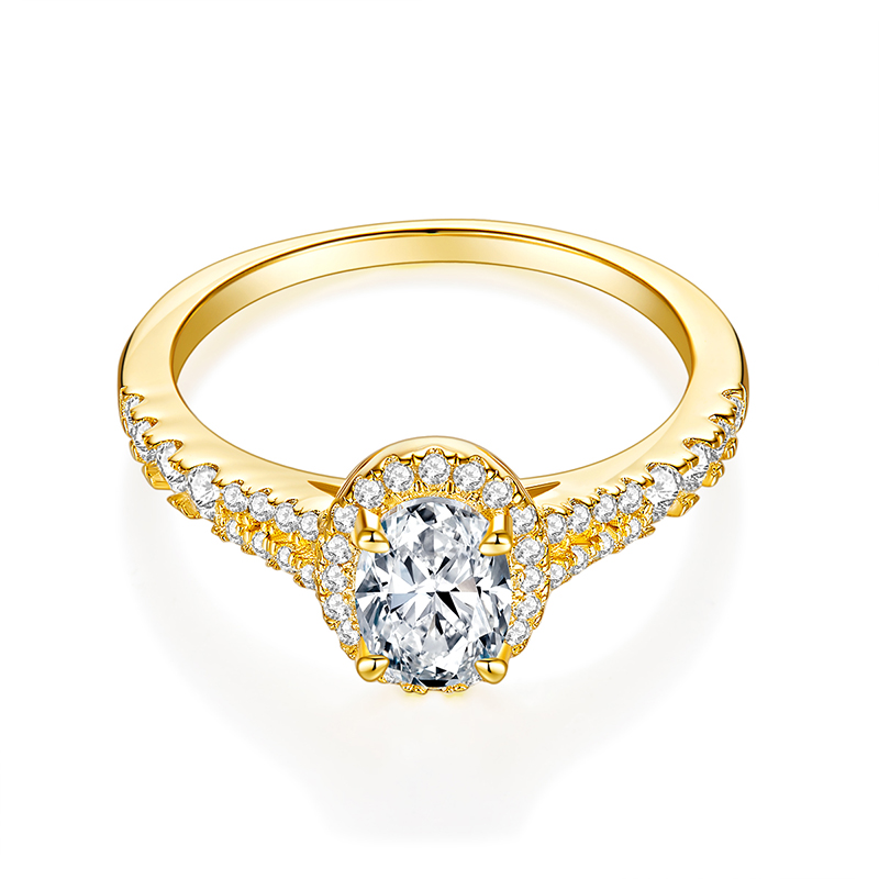 Fashion Engagement Rings 18K Yellow Gold with 1.0 CT Oval GIA Diamond Jewelry
