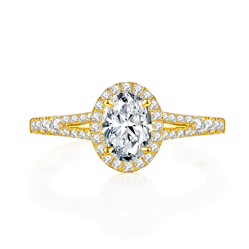Fashion Engagement Rings 18K Yellow Gold with 1.0 CT Oval GIA Diamond Jewelry