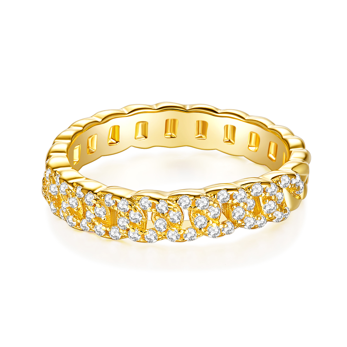 Fashion Chain Style Ring Band 18K Yellow Gold Diamond Jewelry