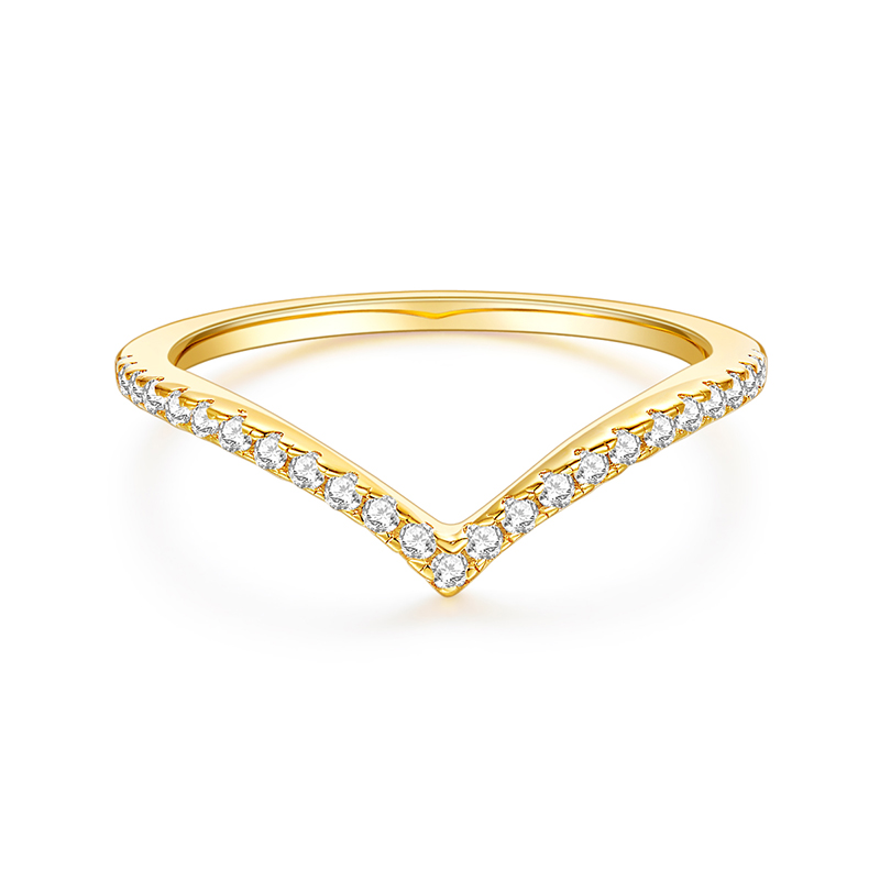 Classic V Fashion Style 18K Yellow Gold Diamond 戒指 Band