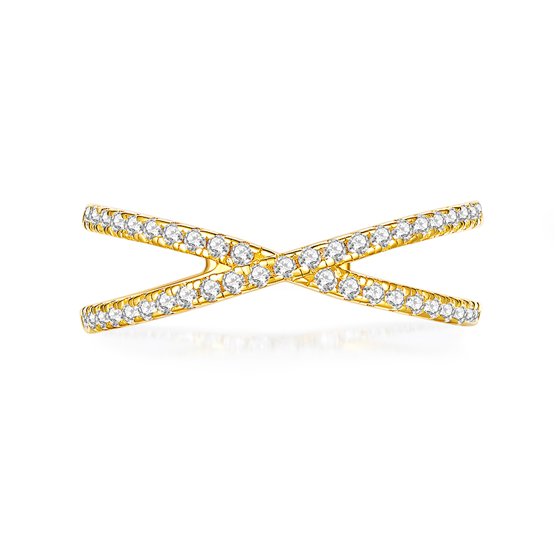 Classic Fashion X Shape Ring Band 18K Yellow Gold Diamond Jewelry