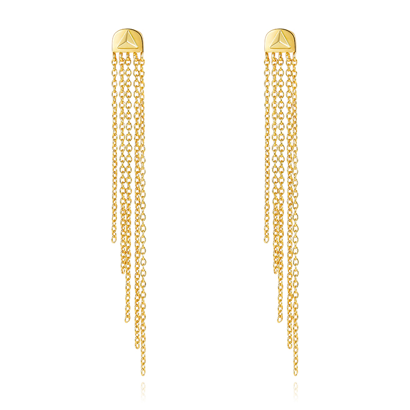 Fashion 18K Gold Chain Earring Dangle Jewelry with Payramid Earring Back