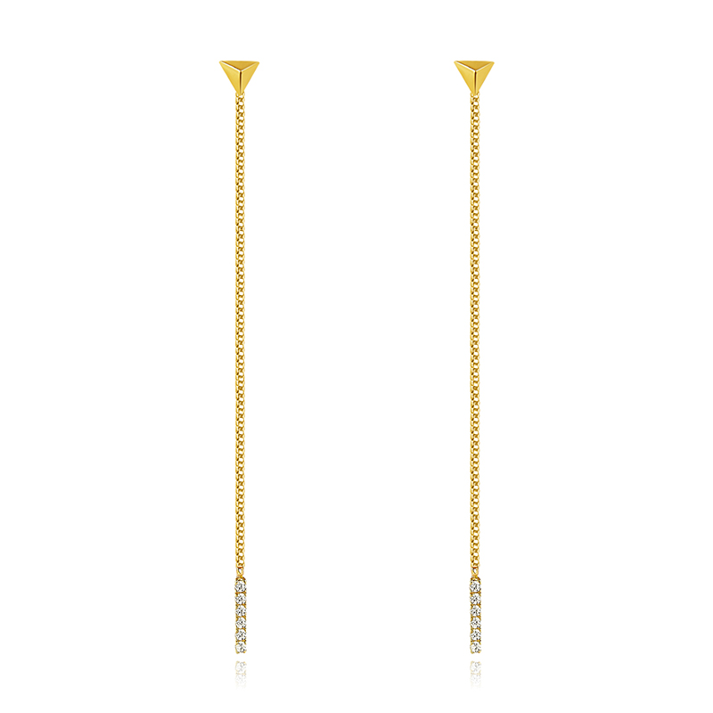 Fashion Jewelry 18K Yellow Gold Chain Dangle Earrings with Diamond