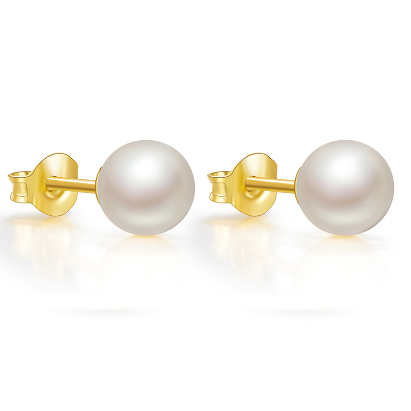 18K Yellow Gold Earring Studs Natural Fresh Water Pearl