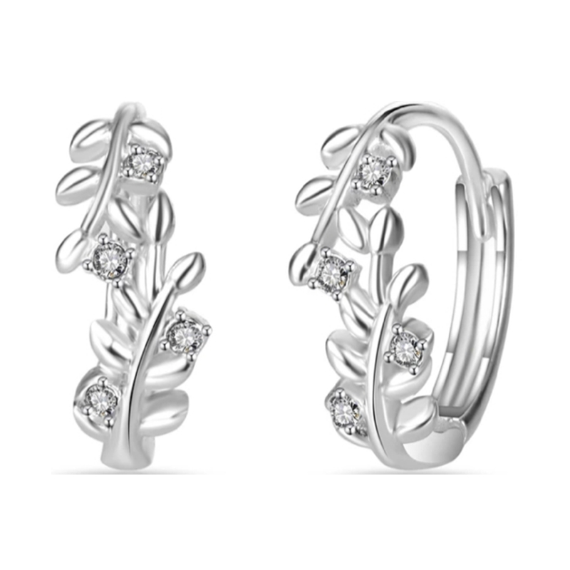 Fashion Tree Leaves Earring Hoop 925 Silver Jewelry with Rose Gold Plated