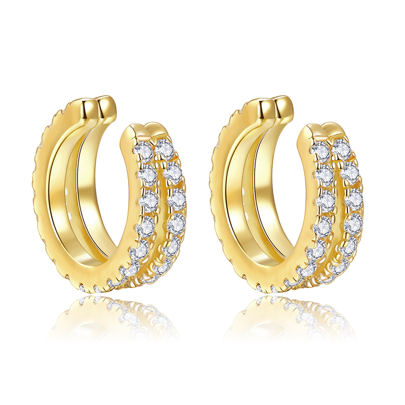 Fashion V Earring Hoops 18K Yellow Gold Diamond Jewelry