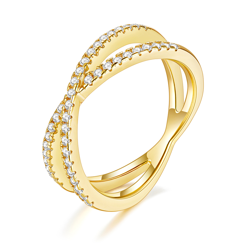 Classic Fashion X Shape 戒指 Band 18K Yellow Gold Diamond Jewelry