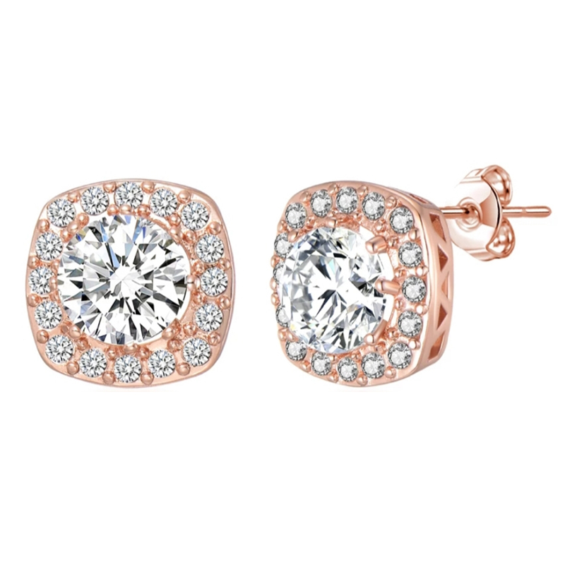 Fashion Rose Gold Plated Earring Studs 925 Silver Jewelry with Moissanite