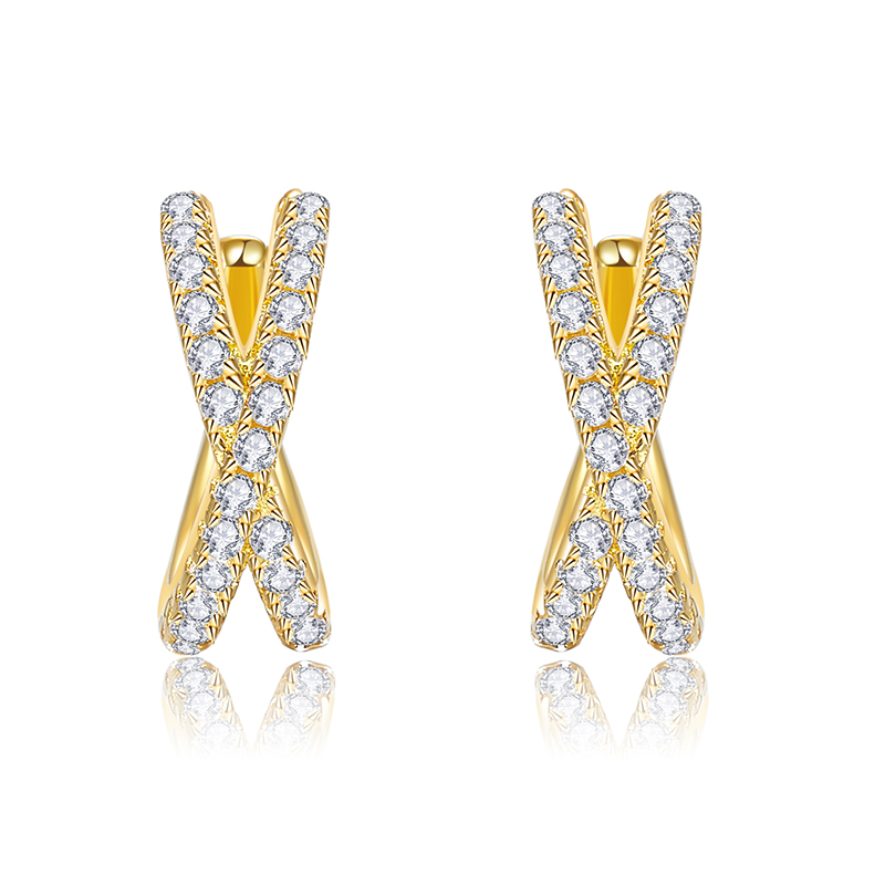 Classic X Earring Hoops 18K Yellow Gold Natural Diamond Jewelry