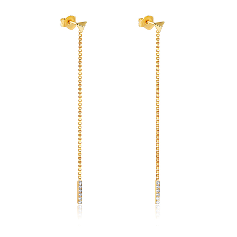 Fashion Jewelry 18K Yellow Gold Chain Dangle Earrings with Diamond