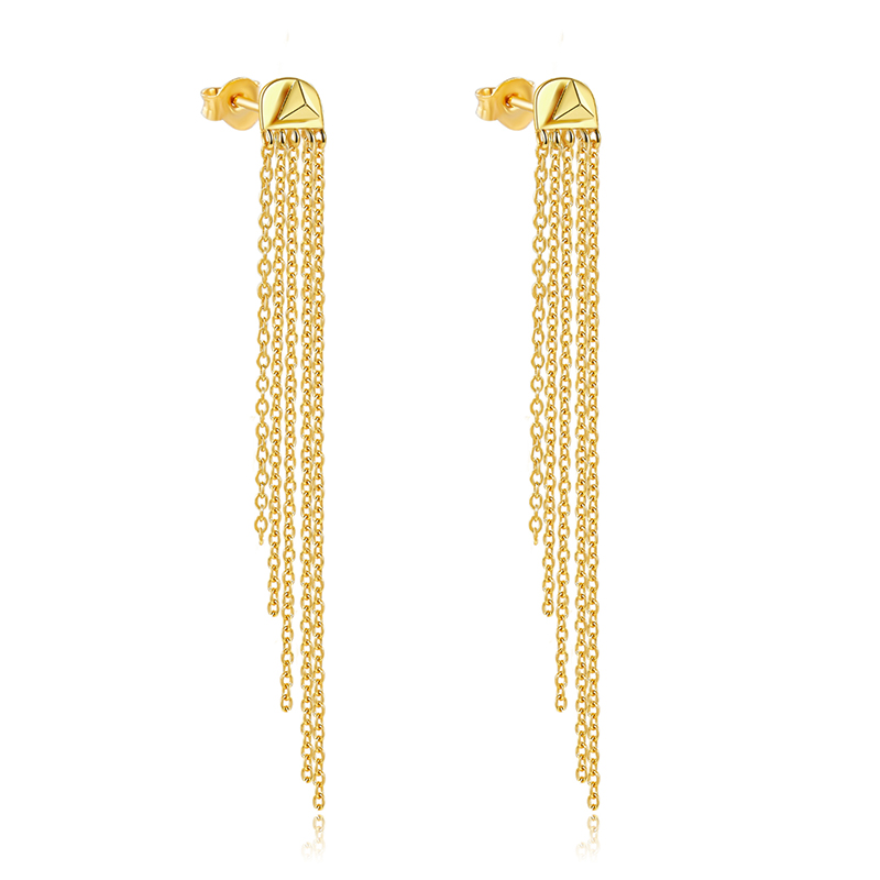 Fashion 18K Gold Chain Earring Dangle Jewelry with Payramid Earring Back