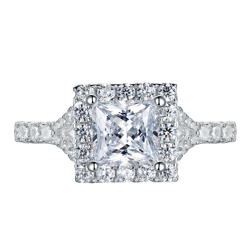 Fashion Princess CVD Lab Diamond Engagement Rings 18K White Gold Jewelry