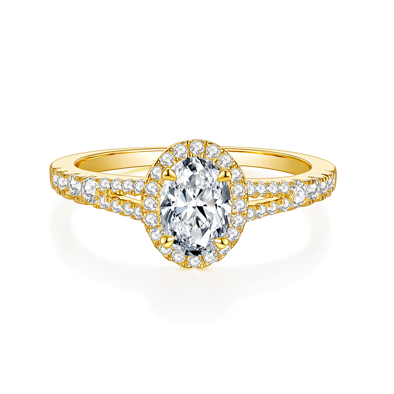 Fashion Engagement Rings 18K Yellow Gold with 1.0 CT Oval GIA Diamond Jewelry