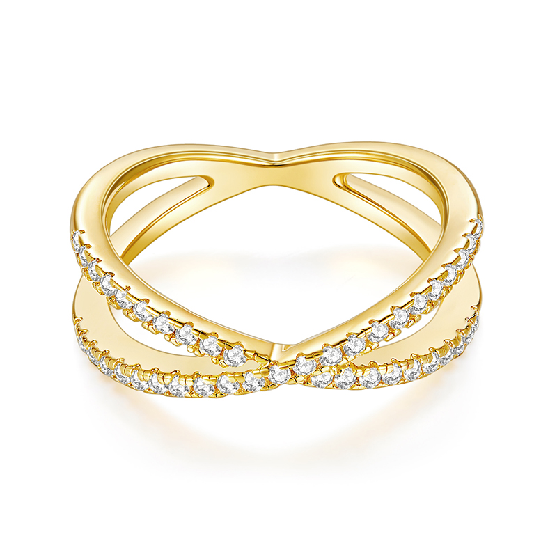 Classic Fashion X Shape Ring Band 18K Yellow Gold Diamond Jewelry