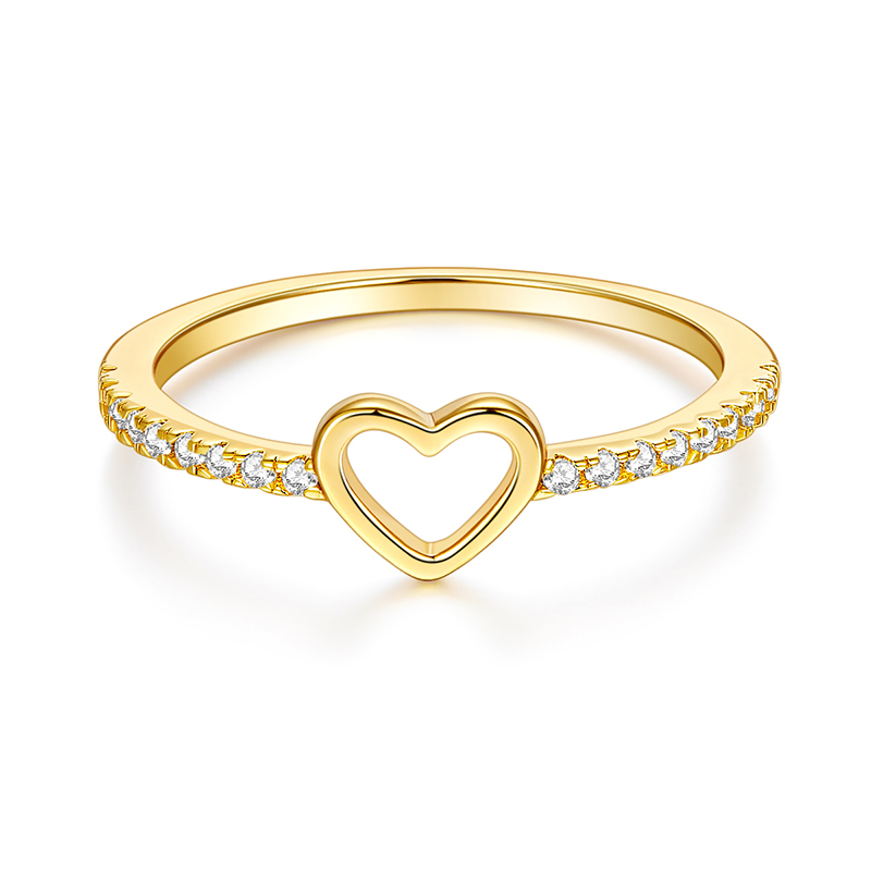 18K Yellow Gold Heart Ring with Natural Diamond Jewelry
