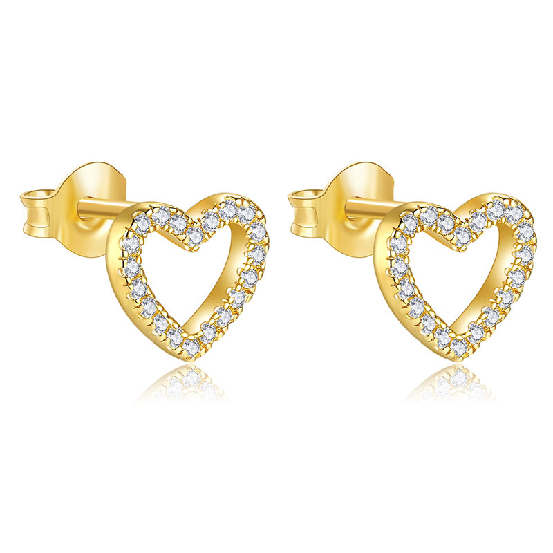 18K Yellow Gold Heart Shape Earring Studs with Natural Diamond Jewelry