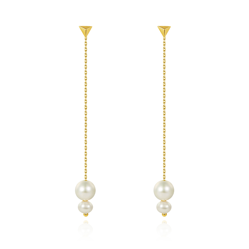 Fasshion Fresh Water Pearl Dangle Earrings 18K Yellow Gold Jewelry