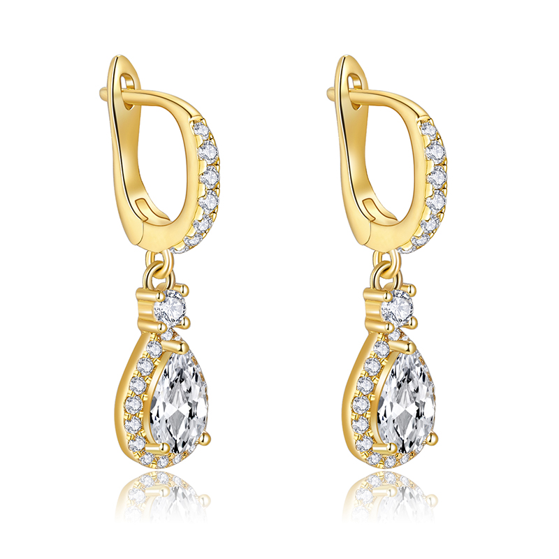 Fashion Jewelry 18K Yellow Gold Dangle Earrings with Pear VVS CVD Diamond