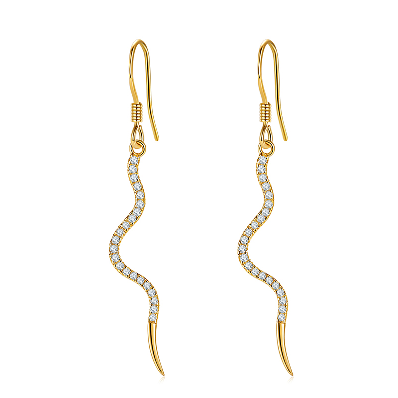 Fashion Snake Dangle Earrings 18K Yellow Gold Diamond Jewelry