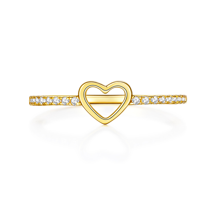 18K Yellow Gold Heart Ring with Natural Diamond Jewelry