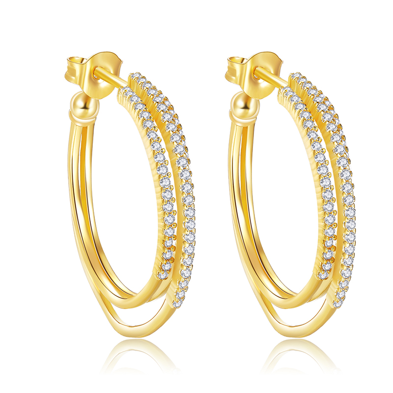 Fashion Style 18K Yellow Gold CVD Lab Diamond Earring Hoops Jewelry