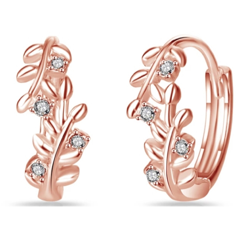 Fashion Tree Leaves Earring Hoop 925 Silver Jewelry with Rose Gold Plated