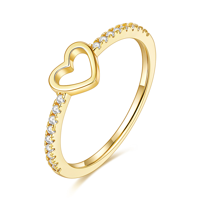18K Yellow Gold Heart 戒指 with Natural Diamond Jewelry