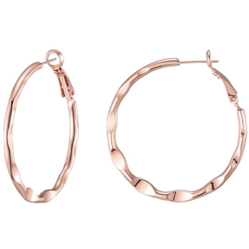 Fashion Solid 925 Silver Earring Hoops with Rose Gold Plated Jewelry