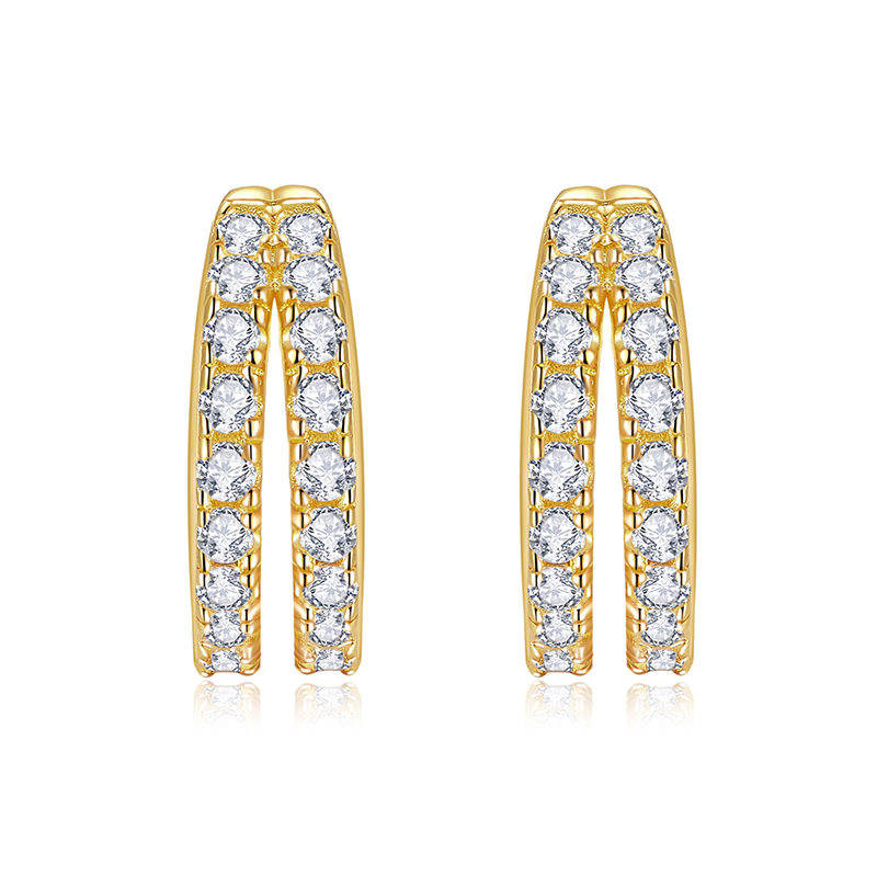 Fashion V Earring Hoops 18K Yellow Gold Diamond Jewelry