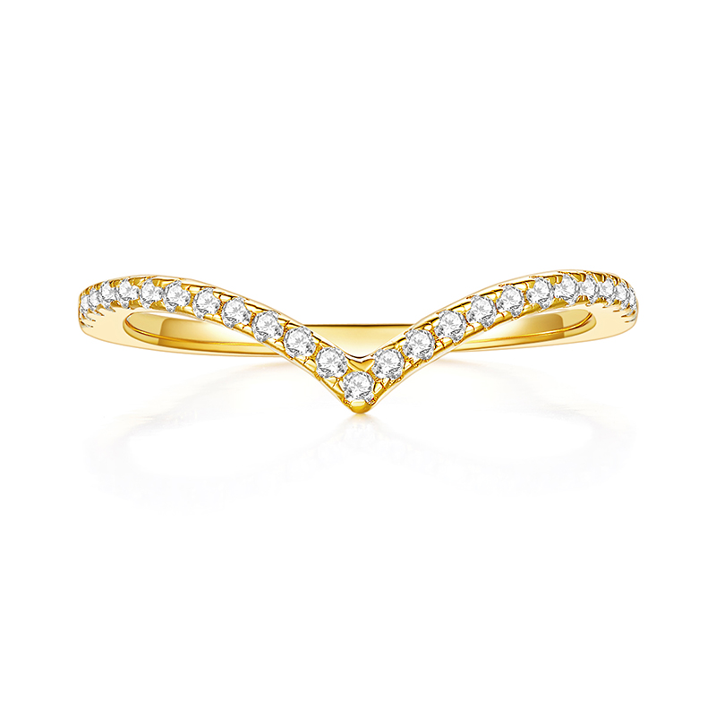Classic V Fashion Style 18K Yellow Gold Diamond Ring Band