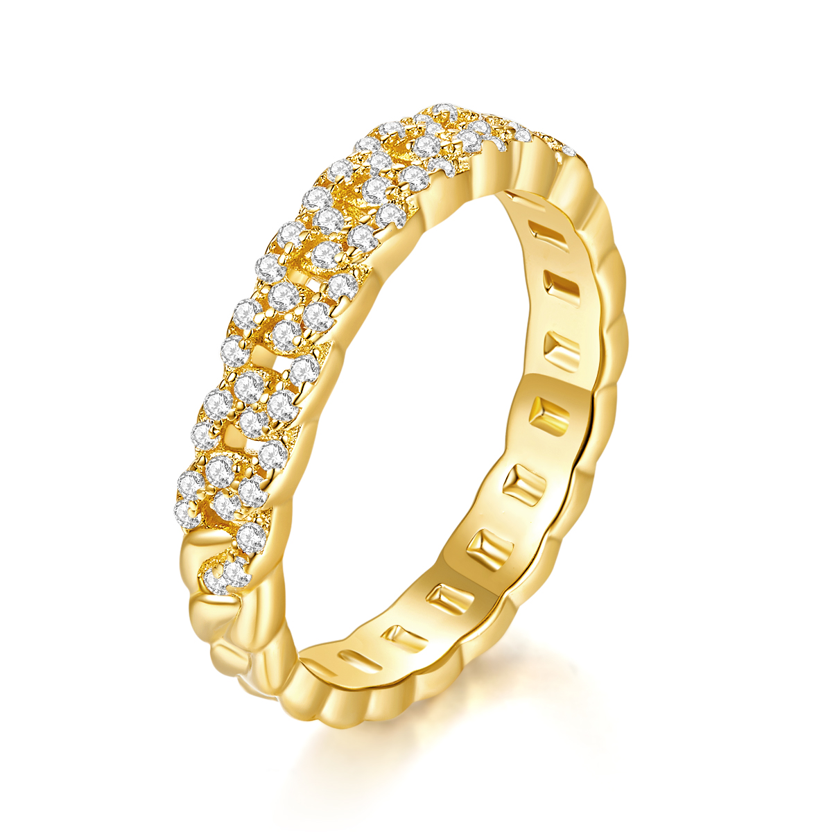 Fashion Chain Style Ring Band 18K Yellow Gold Diamond Jewelry
