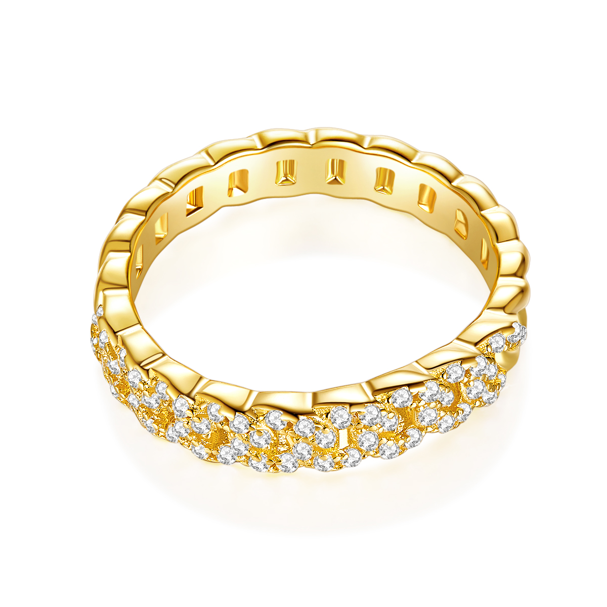 Fashion Chain Style Ring Band 18K Yellow Gold Diamond Jewelry