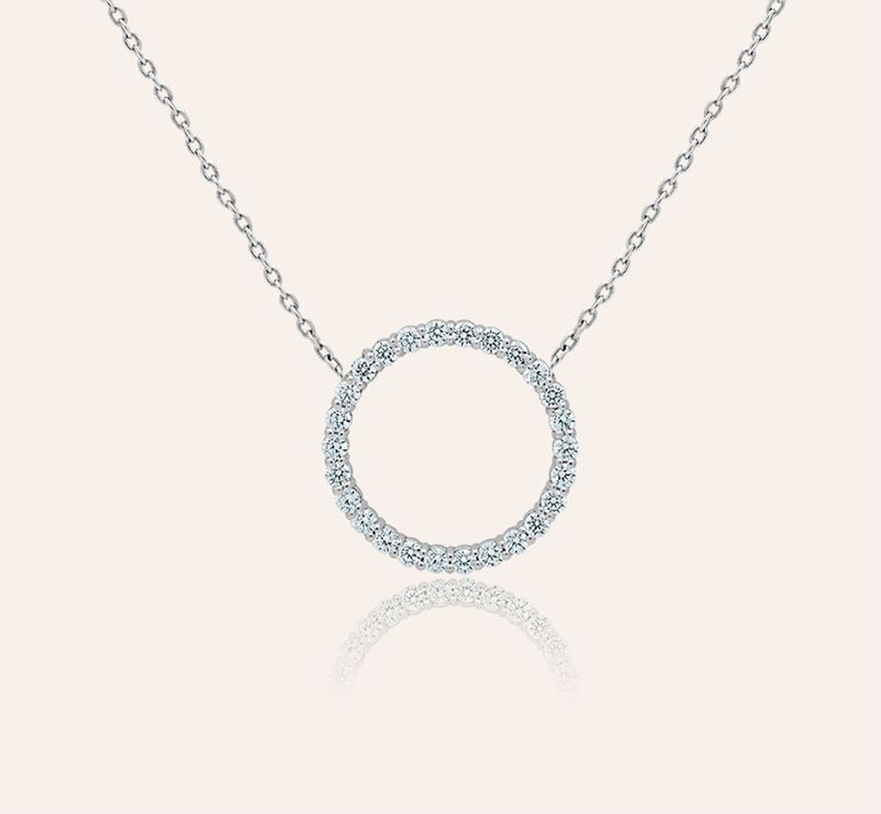 Fashion Classic 18K White Gold Circle Diamond Pendants Necklace
