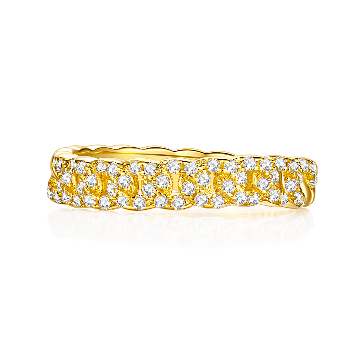 Fashion Chain Style Ring Band 18K Yellow Gold Diamond Jewelry